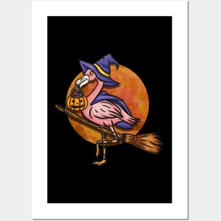 Flamingoween Flamingo Witch Gift for a Halloween Party Lover design Posters and Art